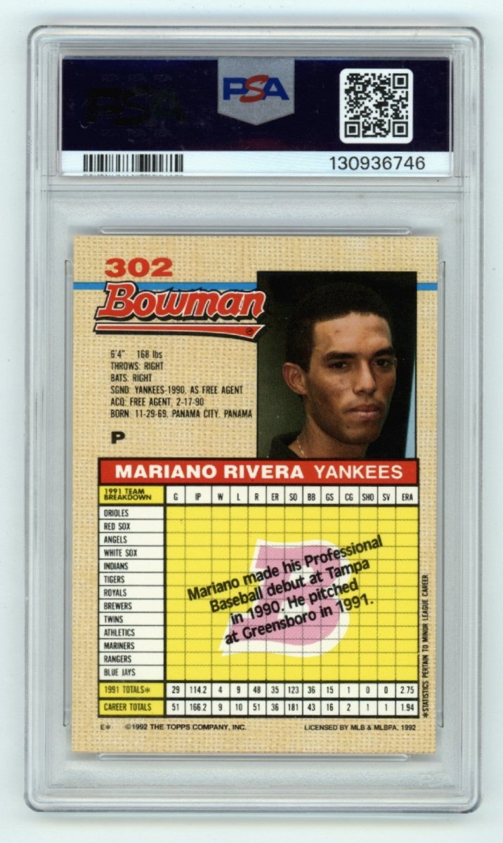 Mariano Rivera 1992 Bowman #302 Signed Rookie RC w/ Thank Lord Insc. PSA 10 Auto