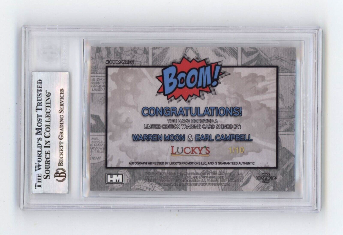 Warren Moon &amp; Earl Campbell 2024 Hits BOOM Gold #1/10 Dual Signed BGS BAS Auto