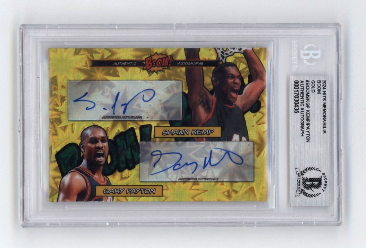 Shawn Kemp &amp; Gary Payton 2024 Hits BOOM Gold #/10 Dual Signed BGS BAS Auto