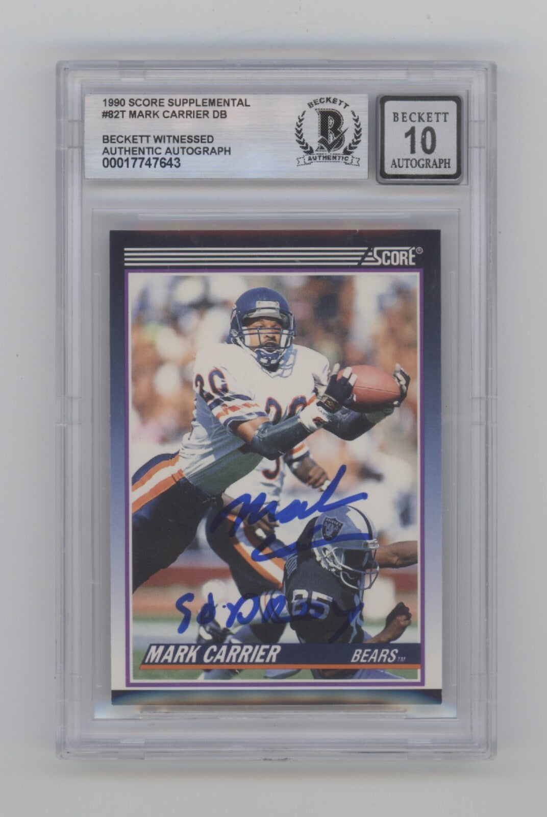 Mark Carrier 1990 Score Supplemental 82T RC Signed w 90 DROY Beckett BGS 10 Auto