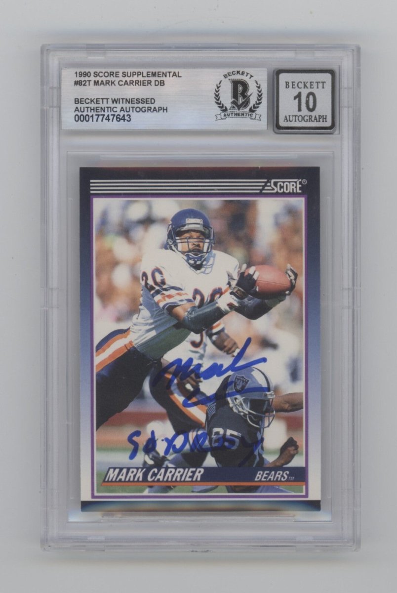 Mark Carrier 1990 Score Supplemental 82T RC Signed w 90 DROY Beckett BGS 10 Auto