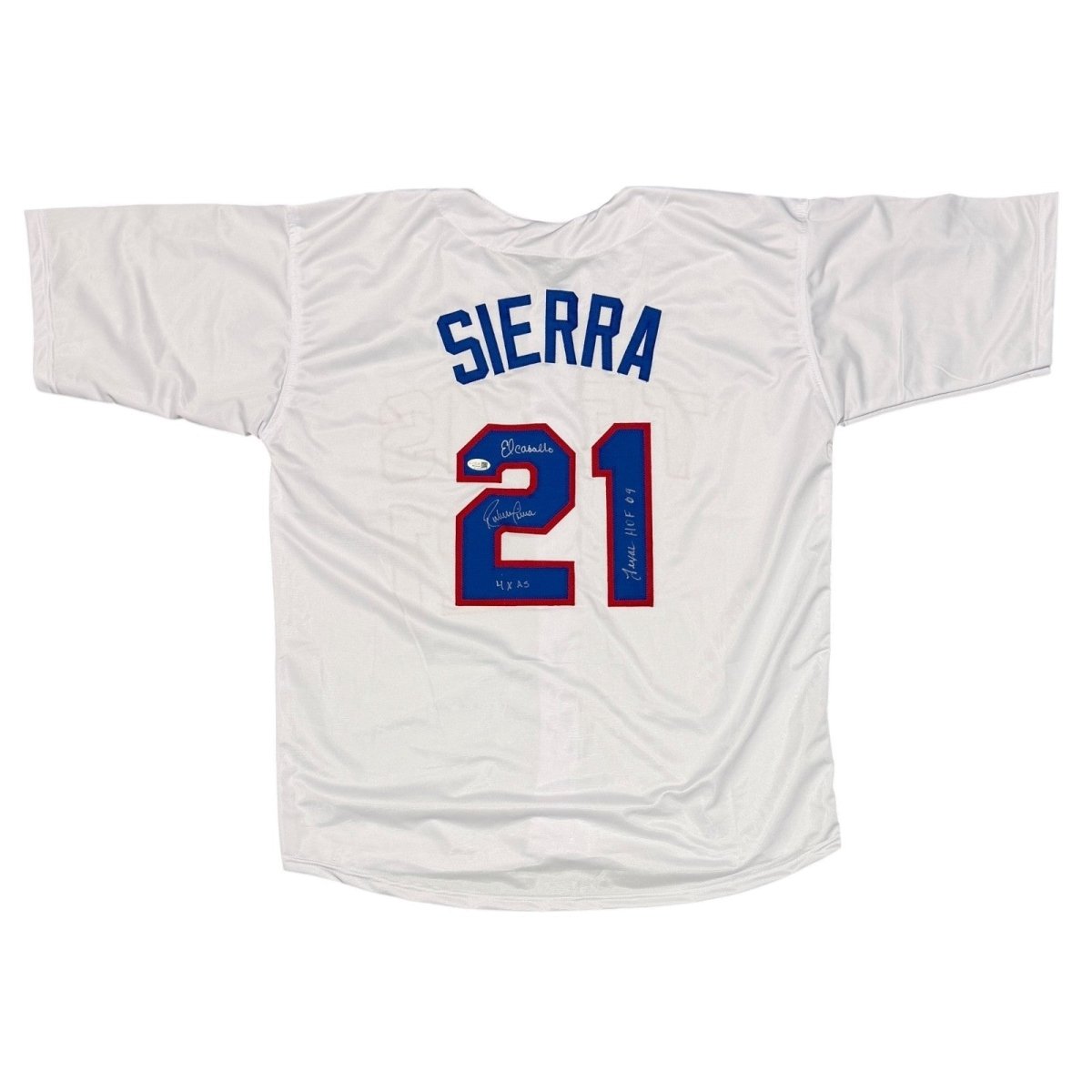 Ruben Sierra Signed Texas Rangers Custom Jersey w/ 3 Insc JSA Witness COA W