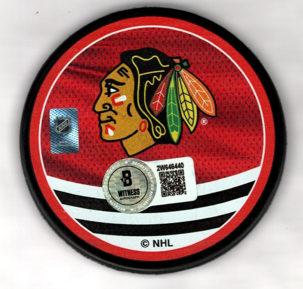 Chris Chelios Signed Blackhawks Reverse Retro Puck w 3x Norris Beckett W BAS COA