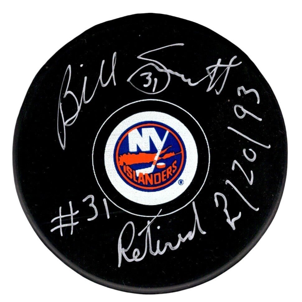 Billy Smith Signed New York Islanders Puck w/ #31 Retired 2/20/93 PSA ITP COA
