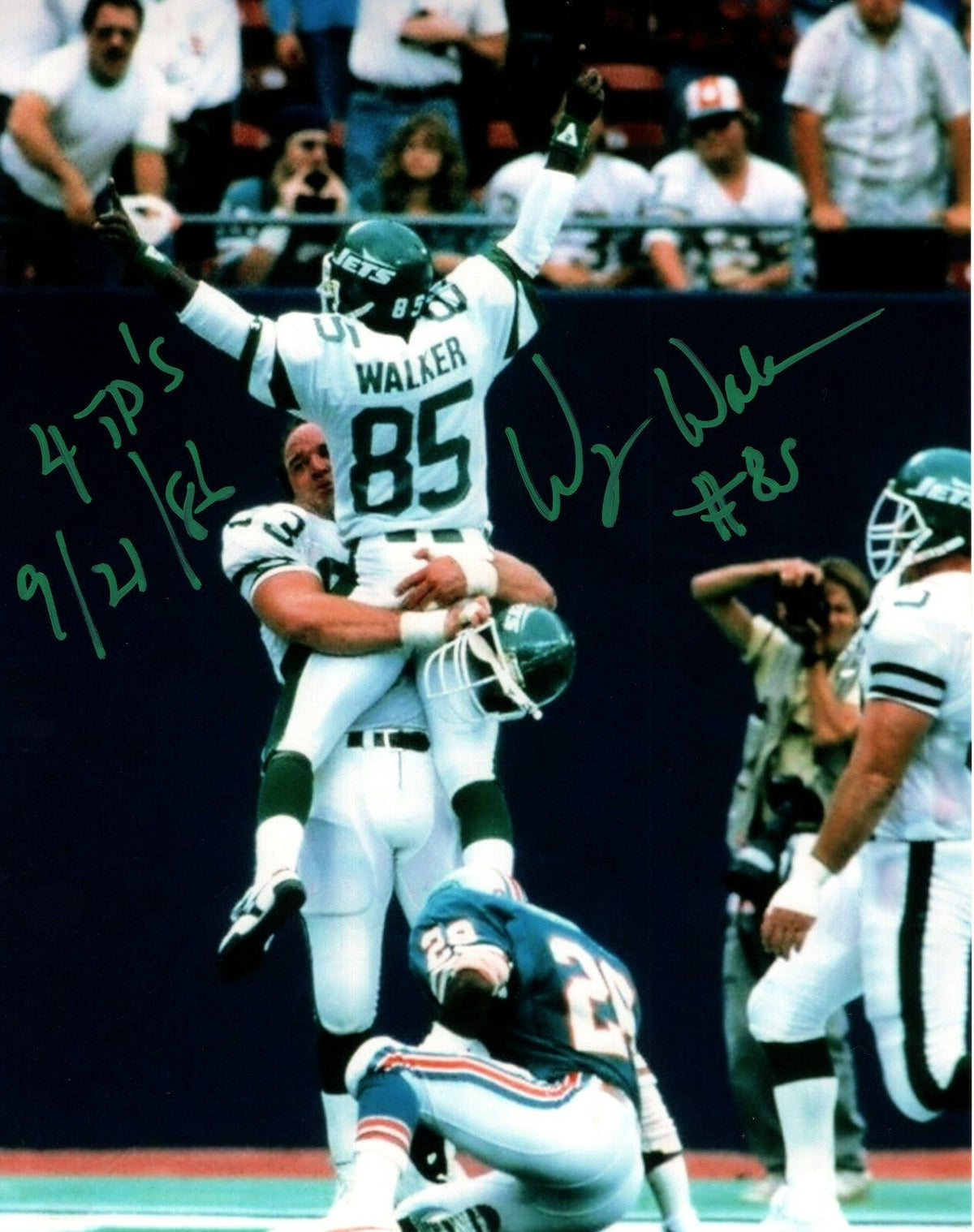 Wesley Walker Signed New York Jets 8x10 Photo w/ 4 TD 9/21/86 LSCM COA #3