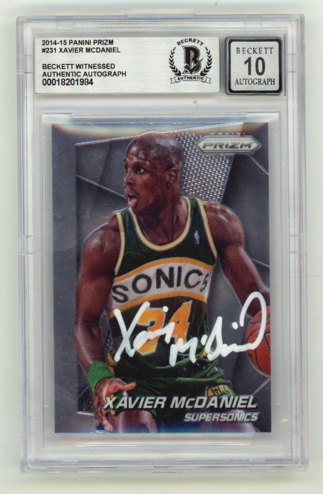 Xavier McDaniel 2014-15 Panni Prizm #231 Signed Beckett BGS 10 Auto Supersonics