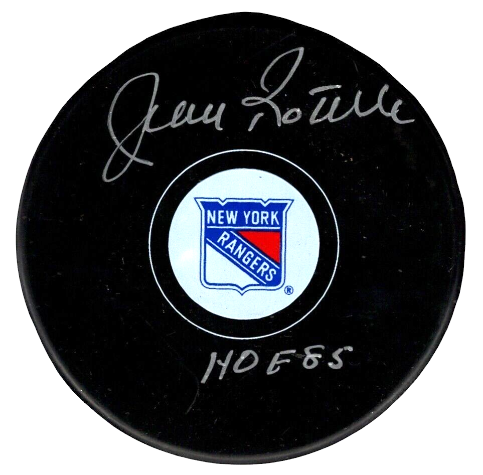 Jean Ratelle Signed New York Rangers Puck w/ HOF 85 Beckett Witness BAS COA