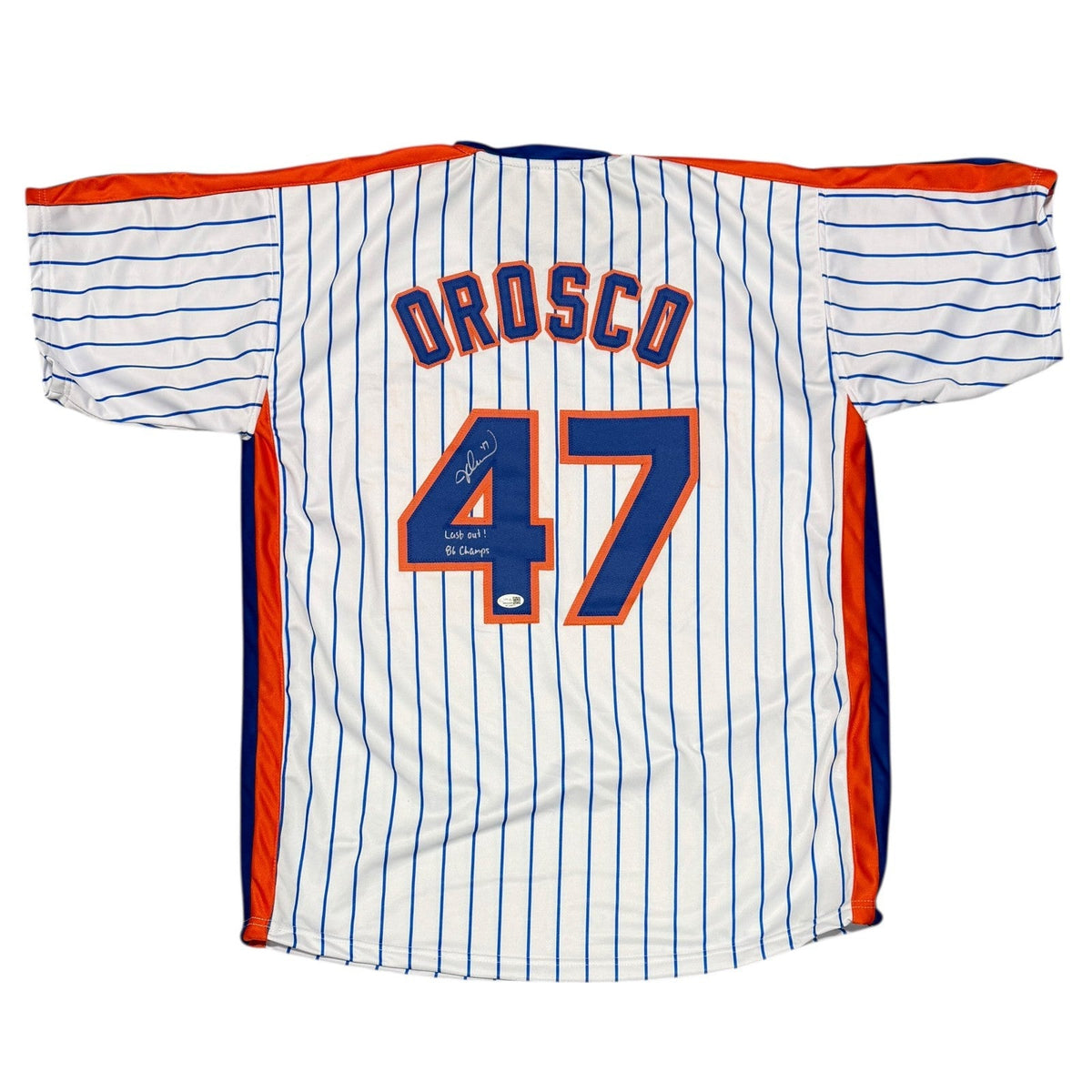 Jesse Orosco Signed New York Mets Custom Jersey w Last Out &amp; 86 Champs JSA W COA