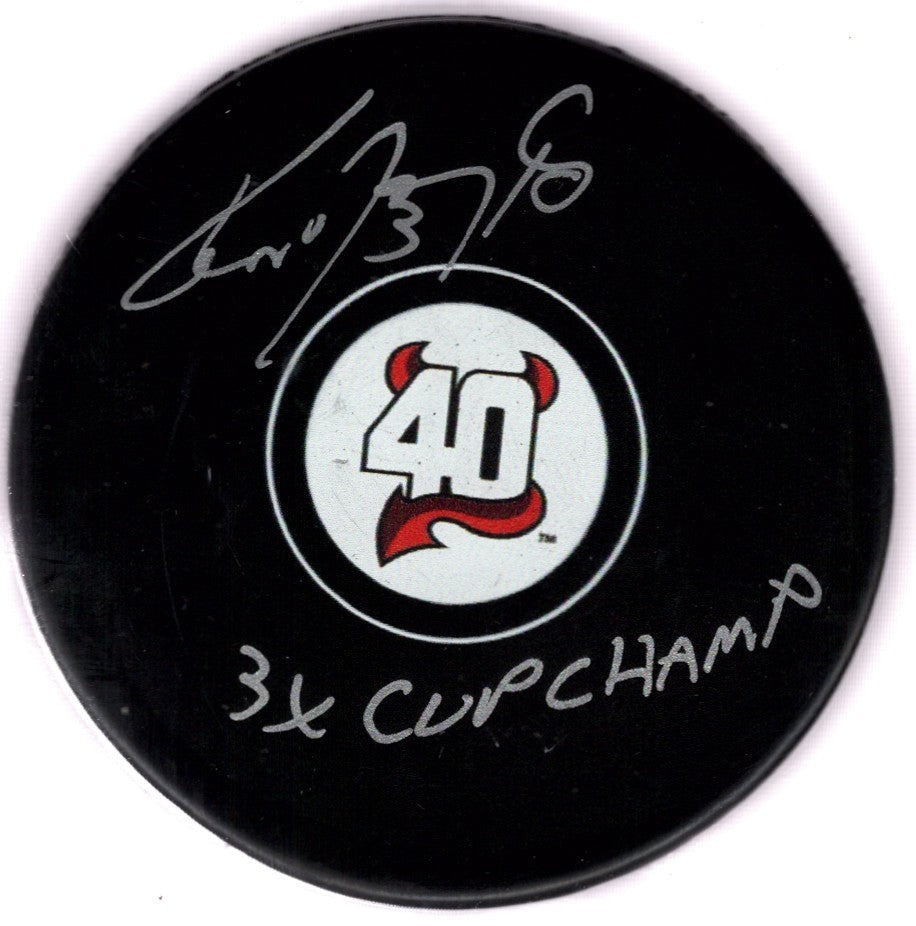 Ken Daneyko Signed Devils 40th Anniversary Logo Puck w/ 3x Cup Champ JSA Wit COA