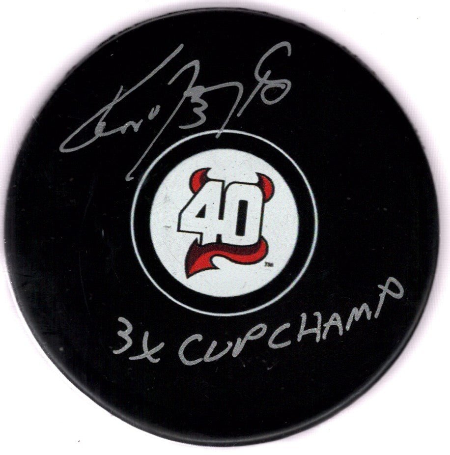 Ken Daneyko Signed Devils 40th Anniversary Logo Puck w/ 3x Cup Champ JSA Wit COA