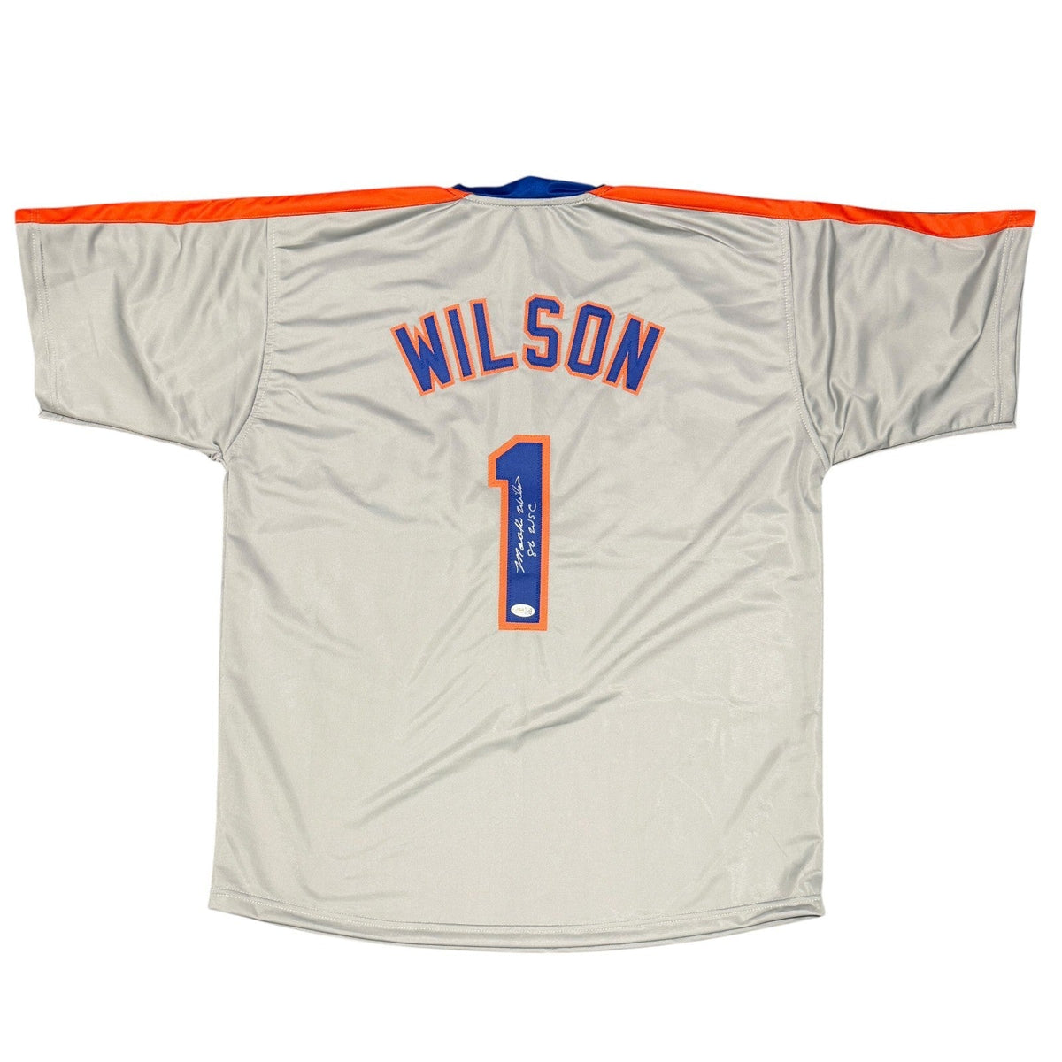 Mookie Wilson Signed New York Mets Grey Custom Jersey w/ 86 WSC JSA Witness COA