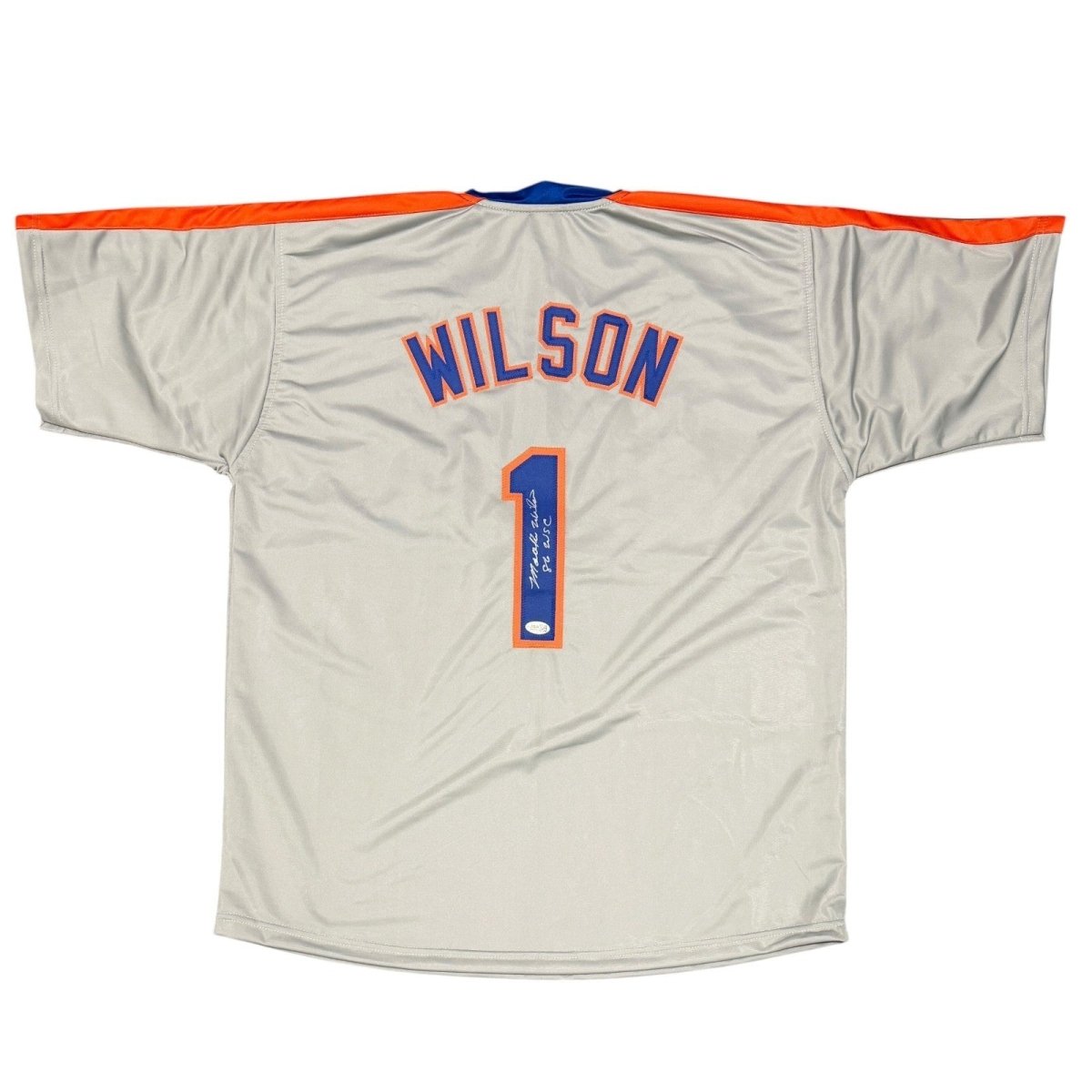 Mookie Wilson Signed New York Mets Grey Custom Jersey w/ 86 WSC JSA Witness COA