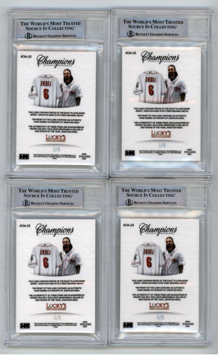 Jonathan India 2021 Hits Memorabilia Champions Ice Patch Dual Auto RC /6 BGS BAS