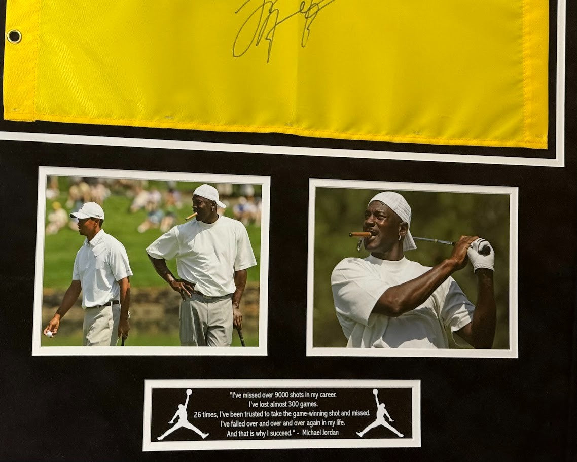 Michael Jordan Signed &amp; Custom Framed Edgewood Tahoe Golf Pin Flag PSA LOA