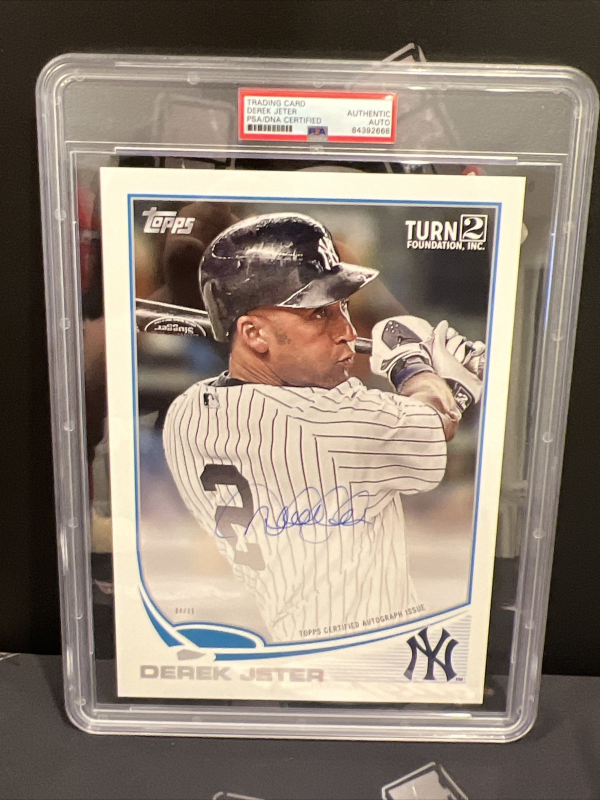 Derek Jeter 2018 Topps Turn 2 Foundation Oversized Signed On-Card Auto #4/15 PSA