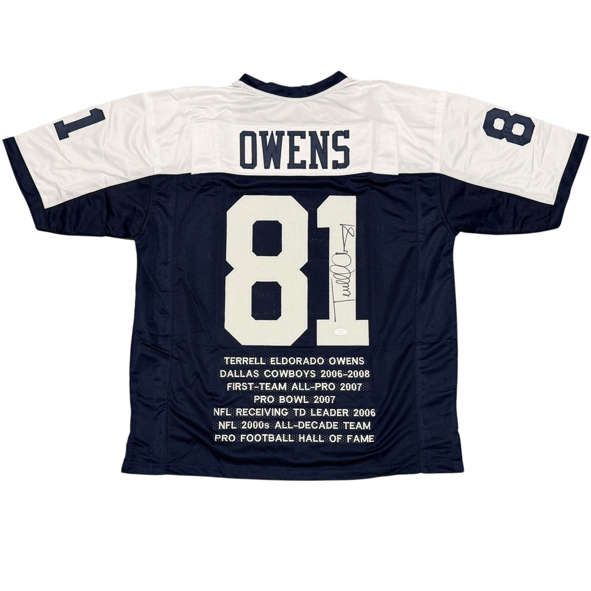 Terrell Owens Signed Autographed Dallas Cowboys TB Stat Custom Jersey JSA COA