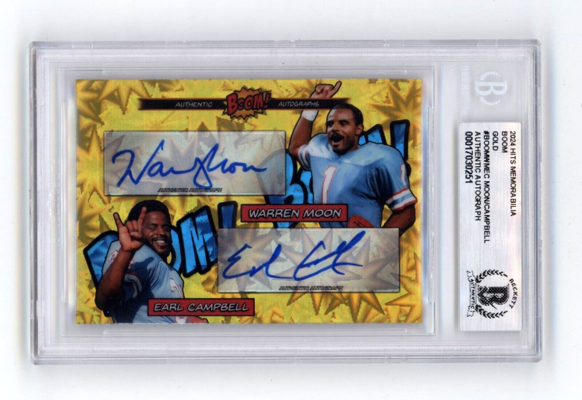 Warren Moon &amp; Earl Campbell 2024 Hits BOOM Gold #/10 Dual Signed BGS BAS Auto