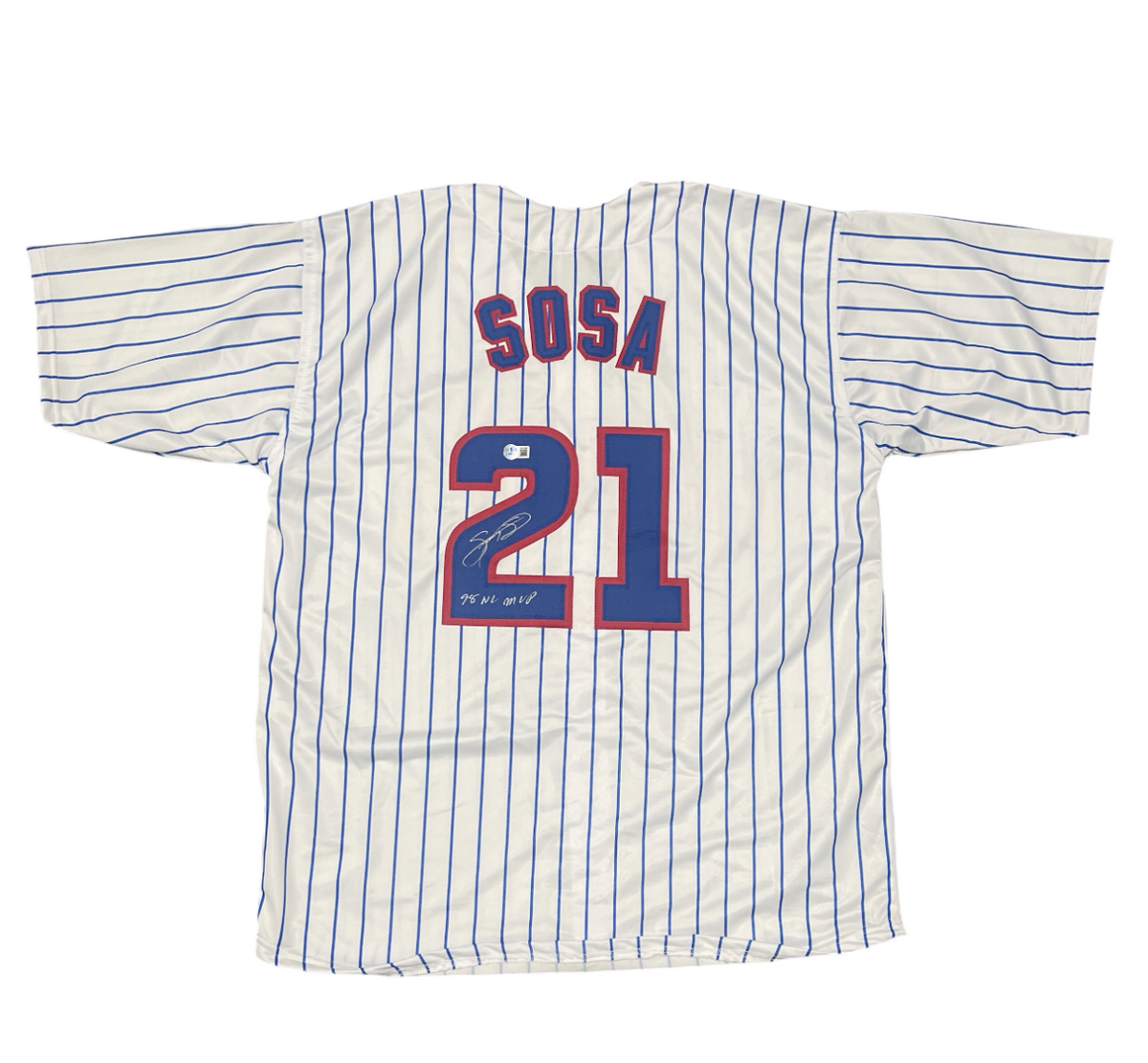 Sammy Sosa Signed Cubs Custom Jersey w/ 98 NL MVP Beckett Witness BAS COA