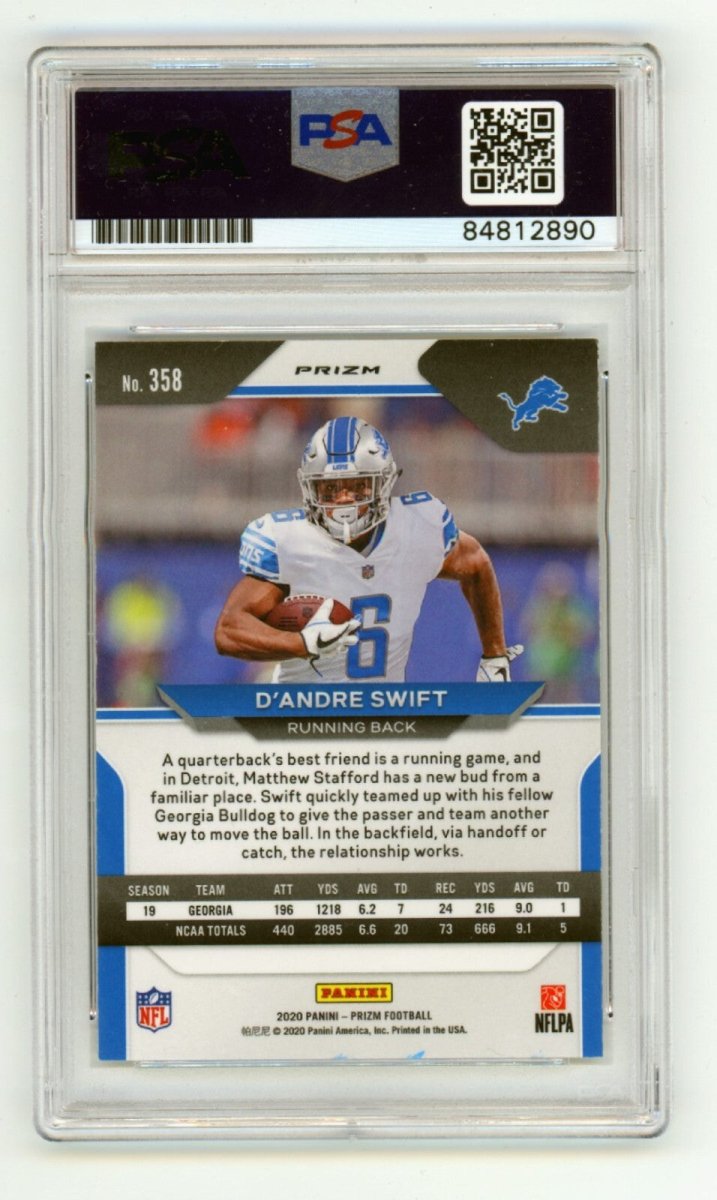 D'Andre Swift 2020 Panini Prizm 358 Silver RC Signed PSA 10 Auto One Pride Insc.