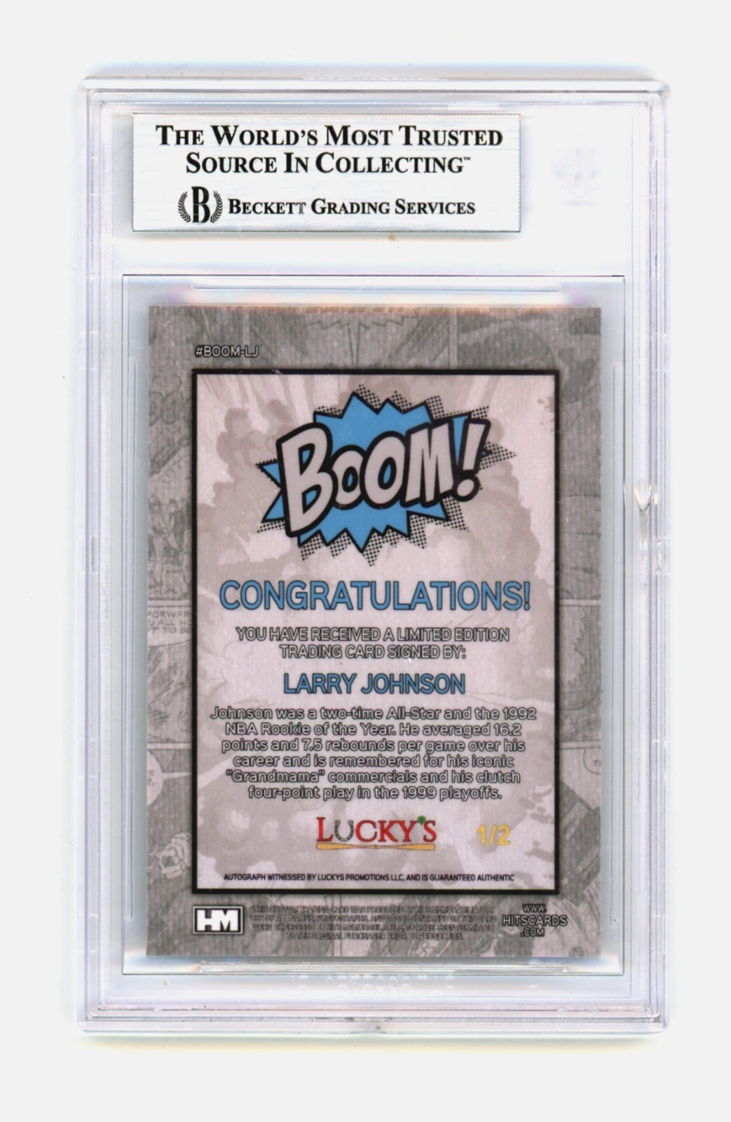 Larry Johnson 2024 Hits Memorabilia BOOM Blue 1/2 Signed BGS BAS Auto Charlotte