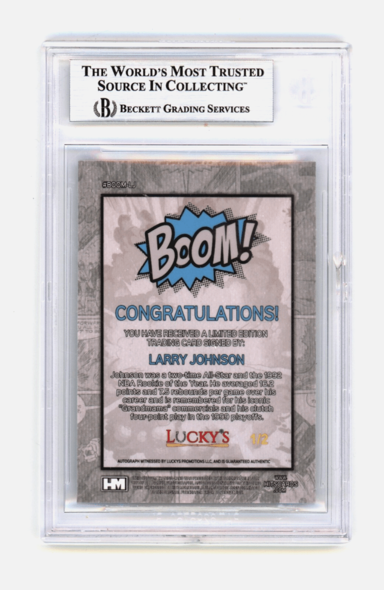 Larry Johnson 2024 Hits Memorabilia BOOM Blue 1/2 Signed BGS BAS Auto Charlotte