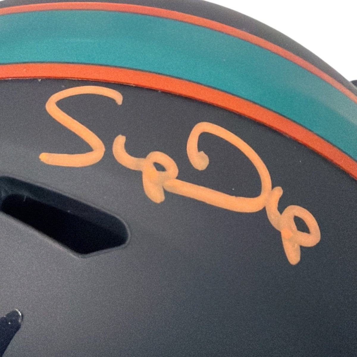 Mark Clayton &amp; Mark Duper Dual Signed Dolphins Rivalries Mini Helmet JSA Wit COA