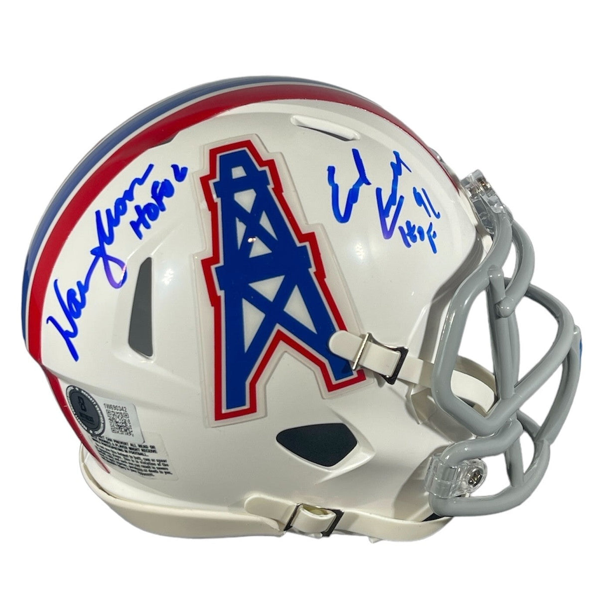 Earl Campbell &amp; Warren Moon Signed Oilers Mini Helmet w HOF Beckett Wit BAS COA