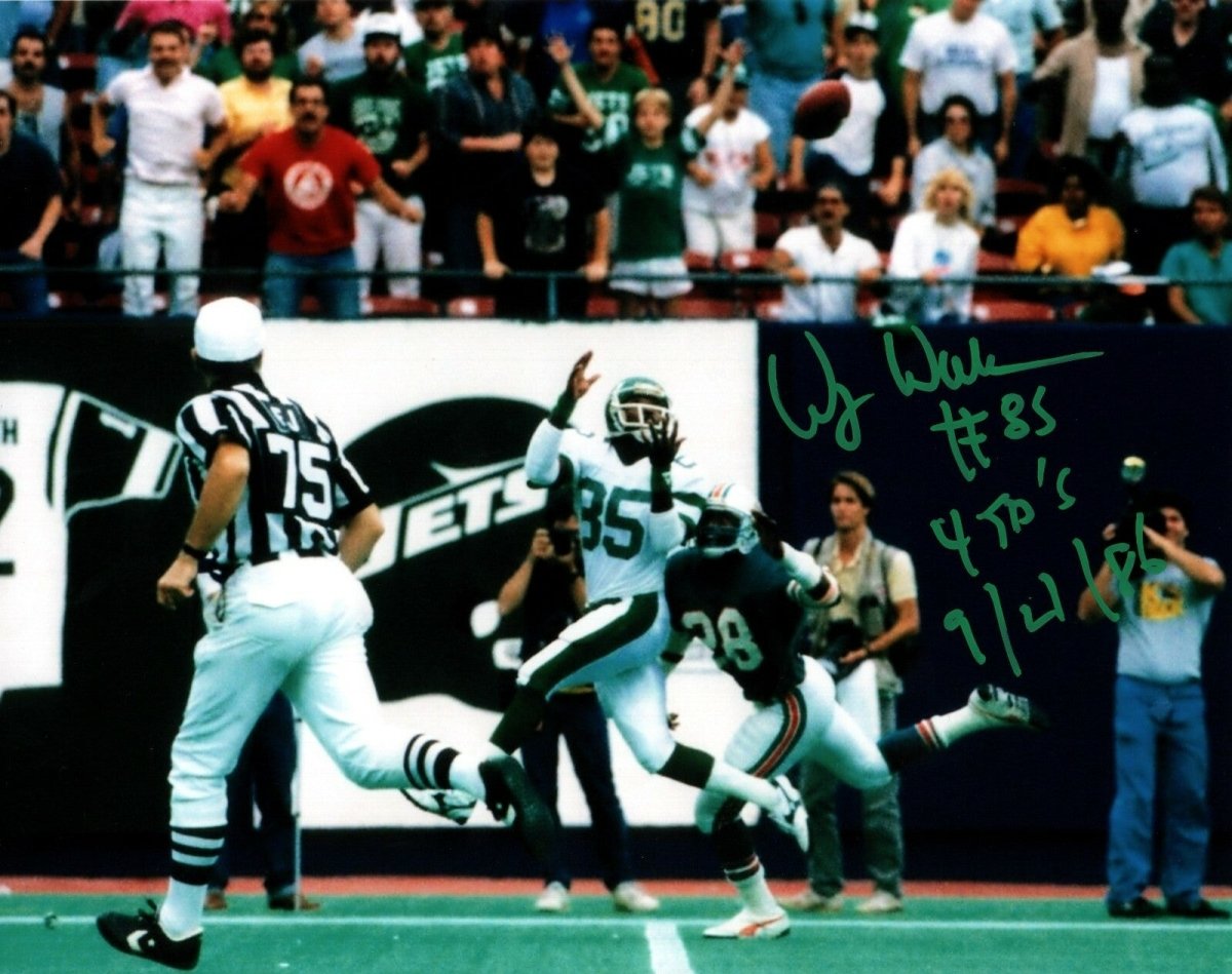 Wesley Walker Signed New York Jets 8x10 Photo w/ 4 TD 9/21/86 LSCM COA #4