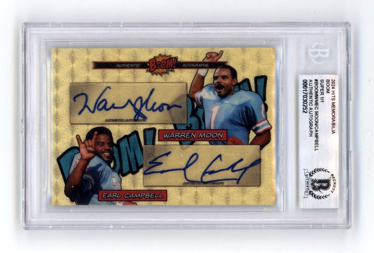 Warren Moon &amp; Earl Campbell 2024 Hits BOOM Super #1/1 Dual Signed BGS BAS Auto