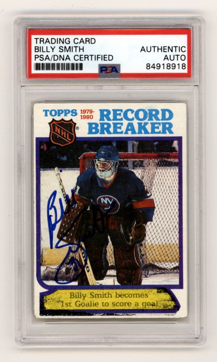 Billy Smith 1980-81 Topps #5 Record Breaker Signed PSA Authentic Blue Auto NYI
