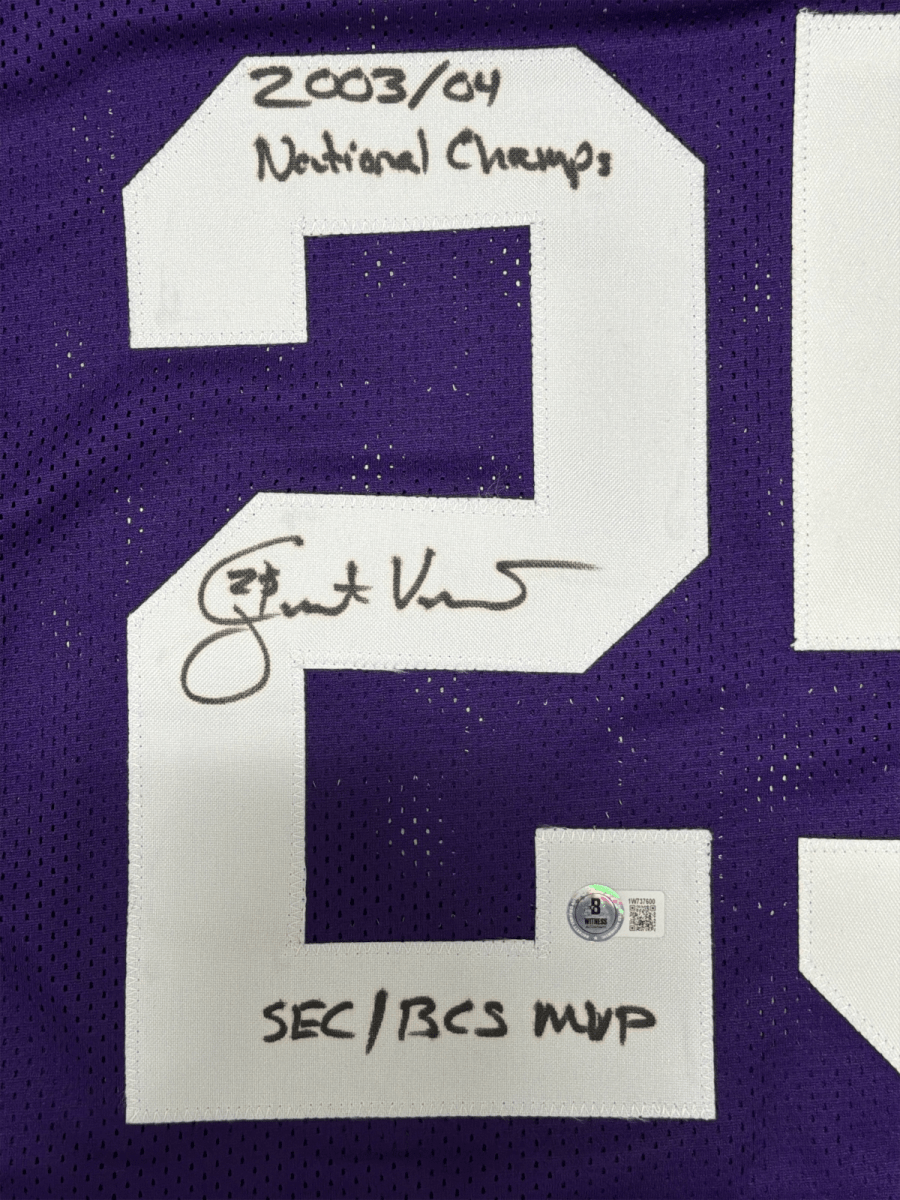 Justin Vincent Signed LSU Tigers Custom Jersey w/ 2 Insc Beckett Witness BAS COA