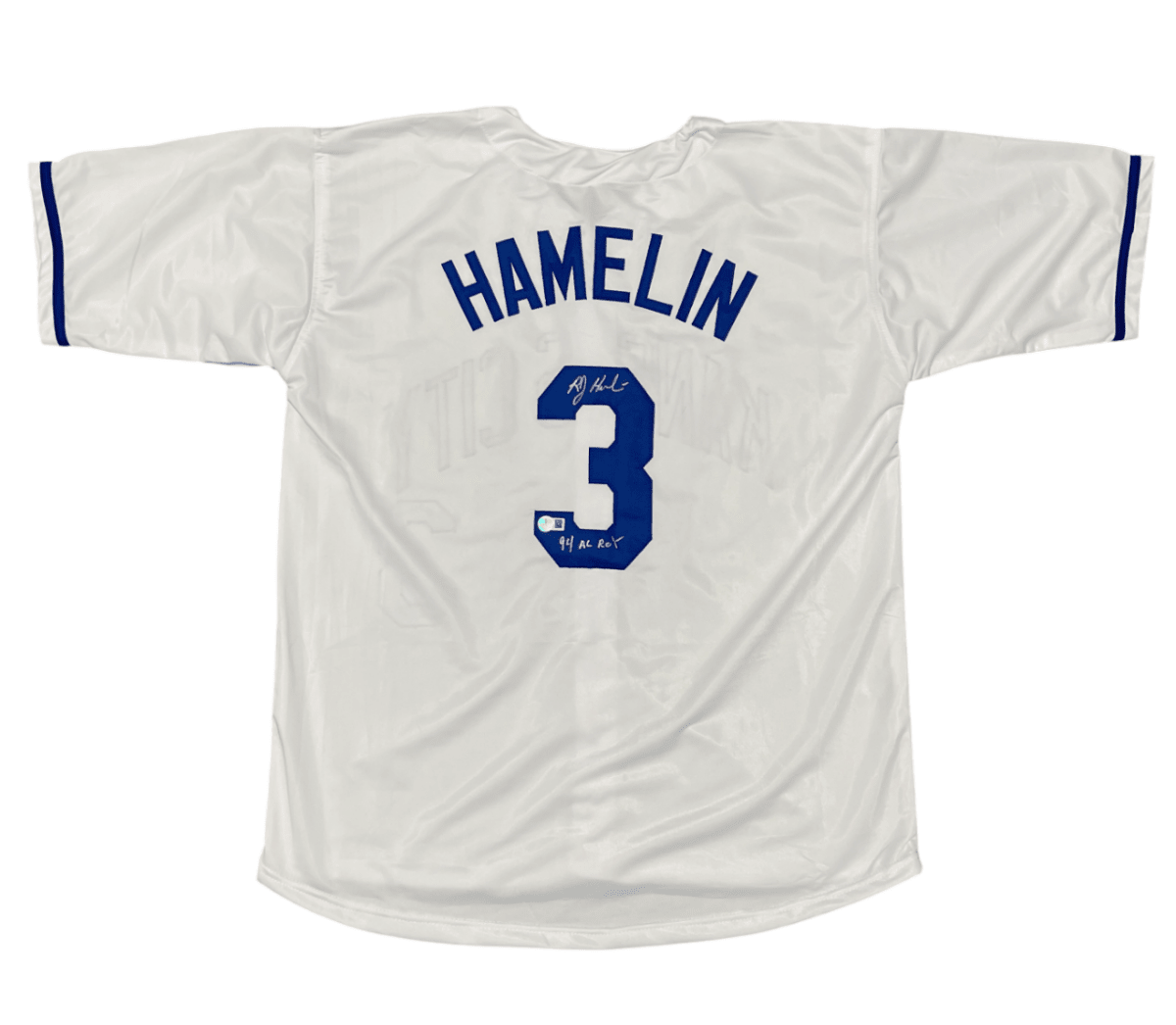 Bob Hamelin Signed KC Royals Custom Jersey w/ 94 AL ROY Beckett Witness BAS COA