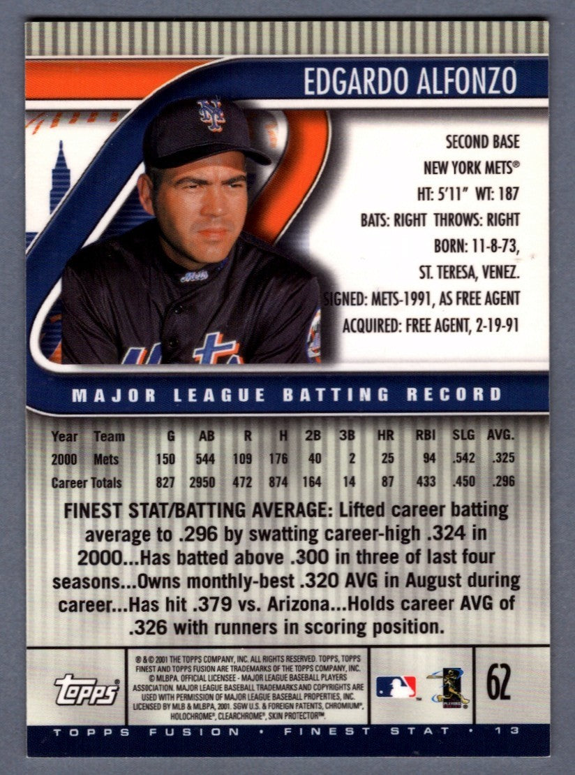 Edgardo Alfonzo Signed Autographed 2001 Topps Finest #62 LSCM COA New York Mets