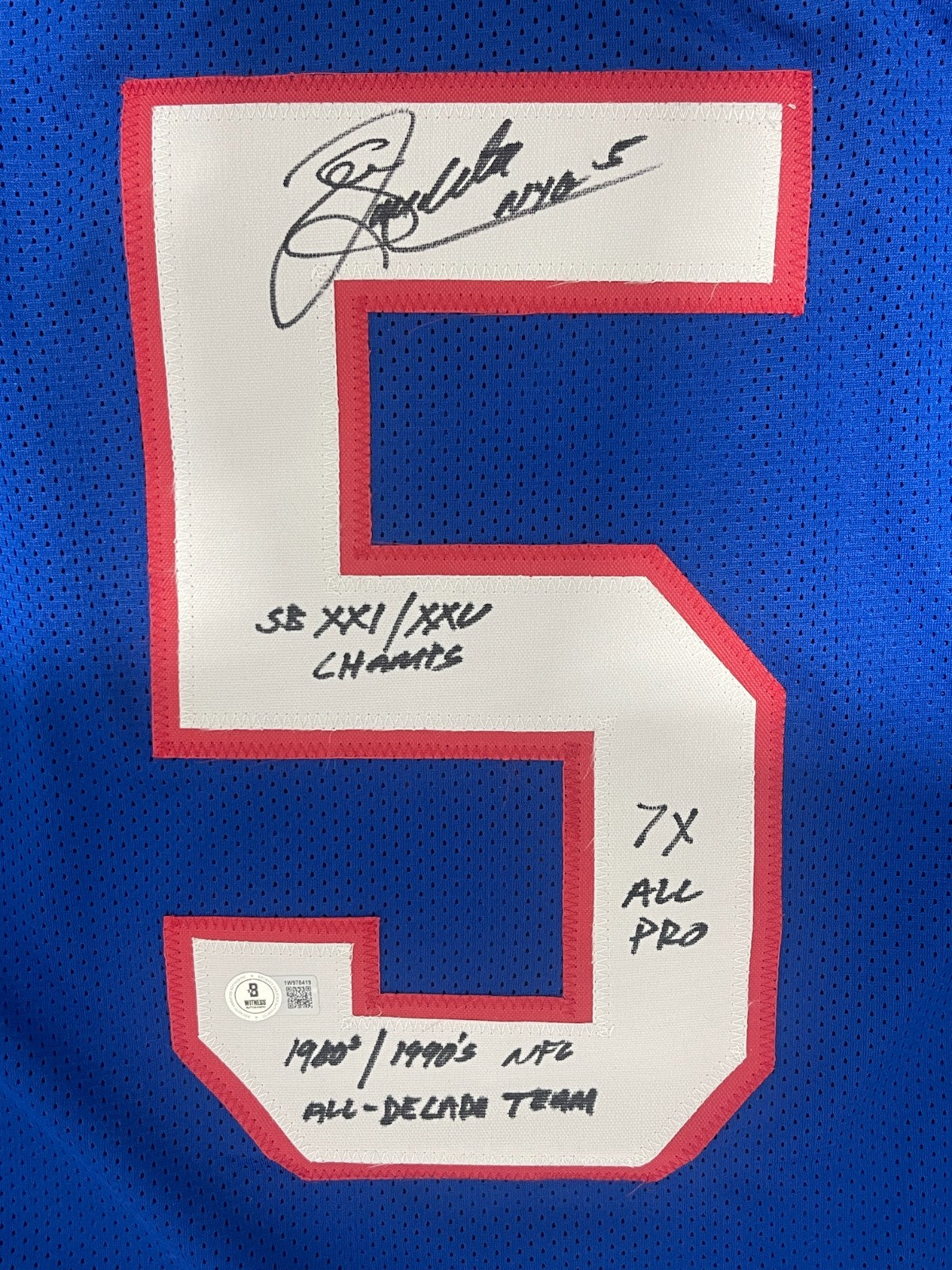 Sean Landeta Signed NY Giants Custom Jersey w/ 3 Ins Beckett Witness BAS COA