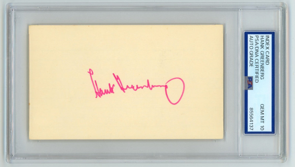 Hank Greenberg Signed Autographed 3x5 Index Card Cut PSA 10 Auto Gem Mt Tigers D