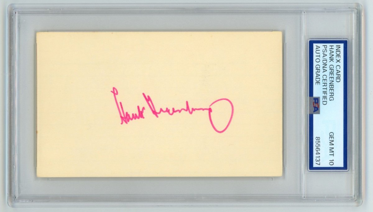 Hank Greenberg Signed Autographed 3x5 Index Card Cut PSA 10 Auto Gem Mt Tigers D