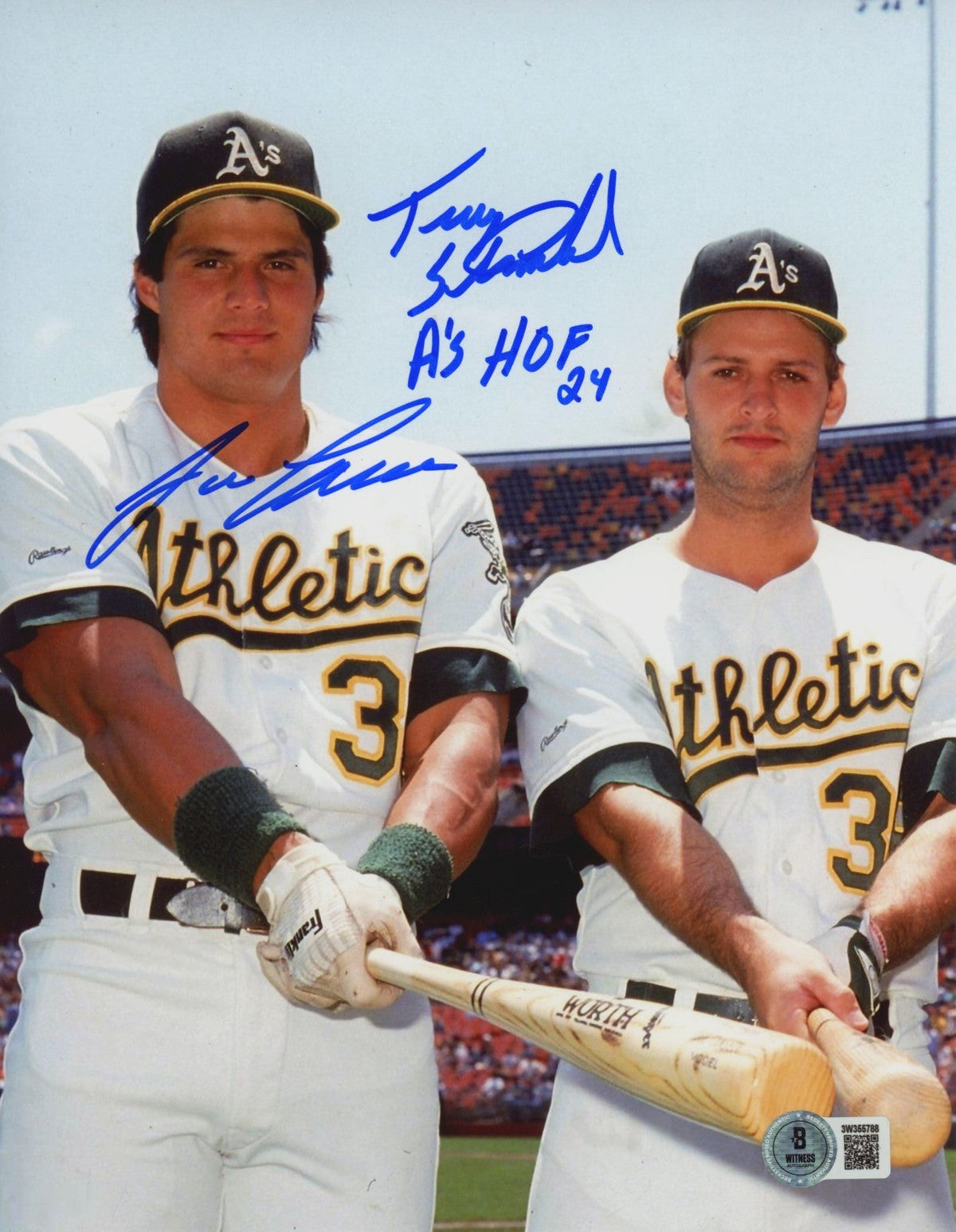 Jose Canseco &amp; Terry Steinbach Dual Signed 8x10 Photo As HOF 24 Beckett BAS COA