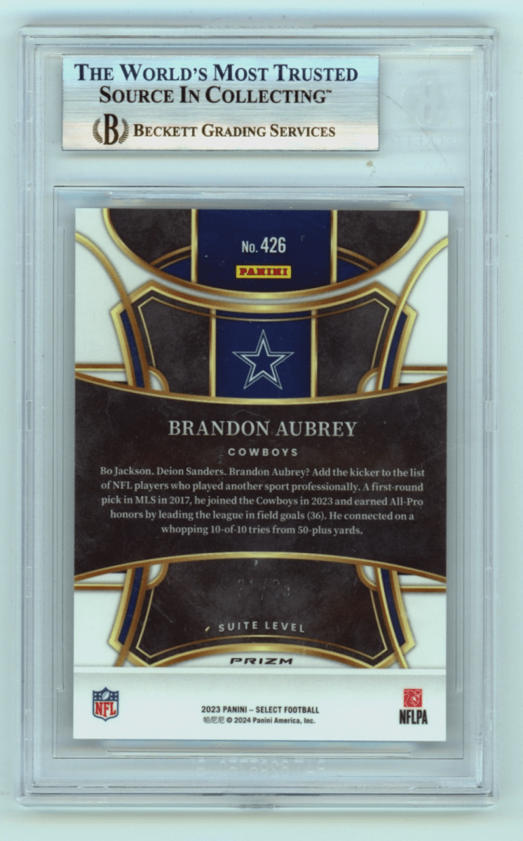 Brandon Aubrey 2023 Panini Select Tie-Dye Prizm Signed w/ Insc. RC #/25 BGS Auto