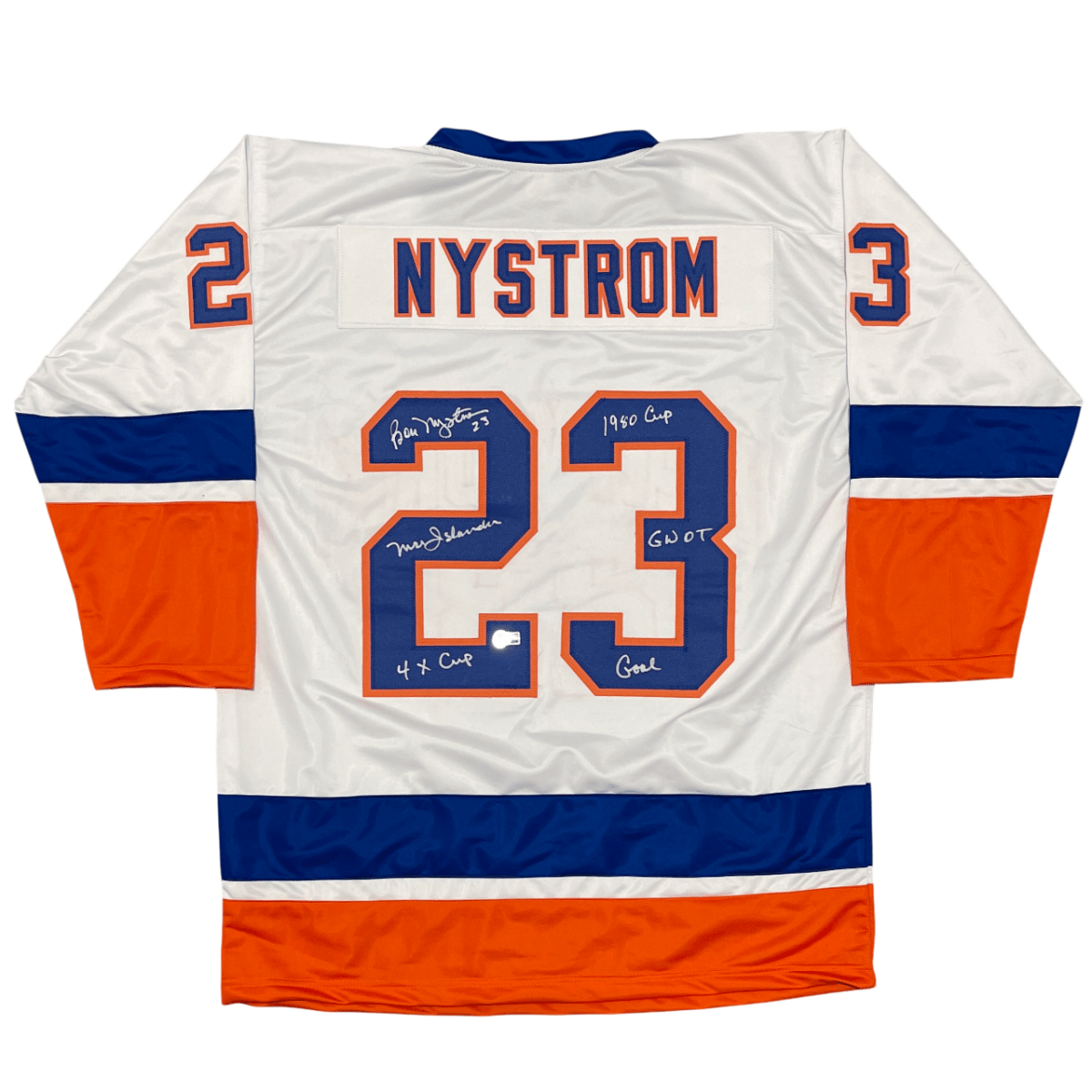 Bob Nystrom Signed Islanders Custom Jersey w/ Inscs Beckett Witness BAS COA