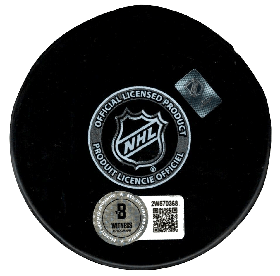 Bill Barber Signed Philadelphia Flyers Puck w/ HOF 90 Beckett Witness BAS COA