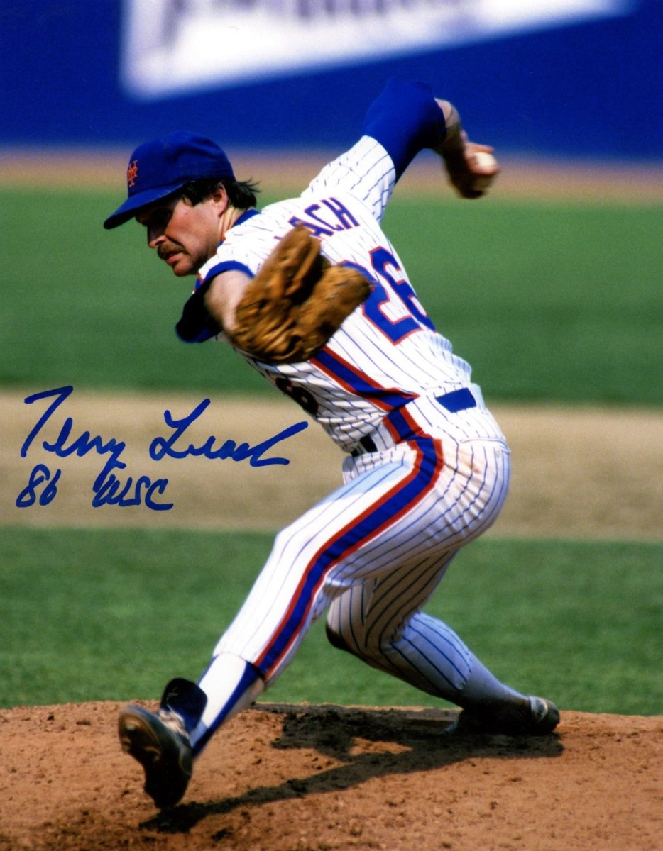 Terry Leach Signed Autographed New York Mets 8x10 Photo w/ 86 WSC LSCM COA #1