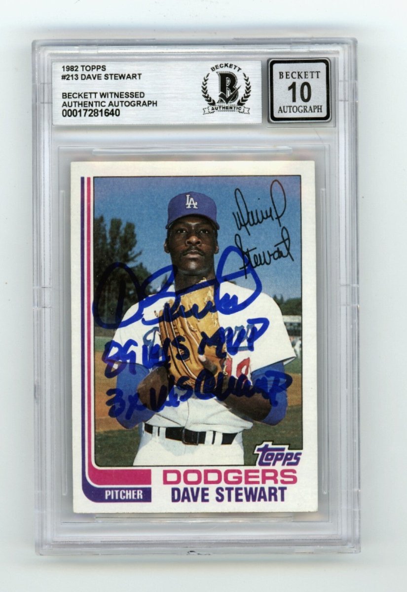 Dave Stewart 1982 Topps #213 Signed Rookie RC w/ 2 Ins Beckett BGS 10 Auto