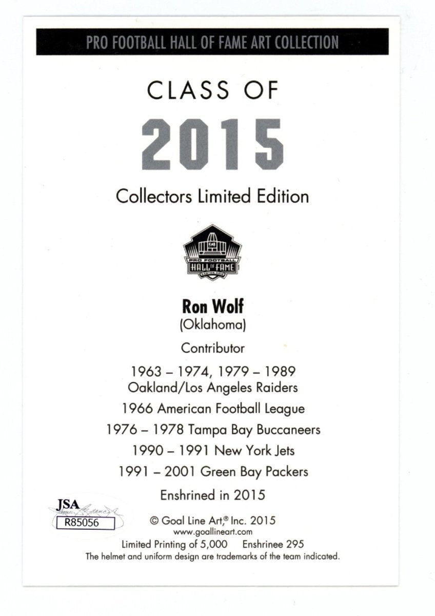 Ron Wolf Signed Auto GLAC Goal Line Art Card #295 w/ HOF 15 JSA COA Raiders