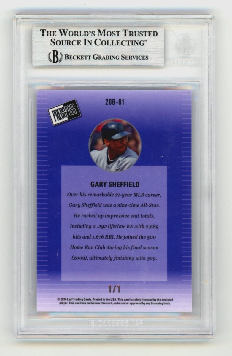 Gary Sheffield 2024 Leaf Press Pass Shimmer Light Blue Signed #1/1 BGS BAS Auto