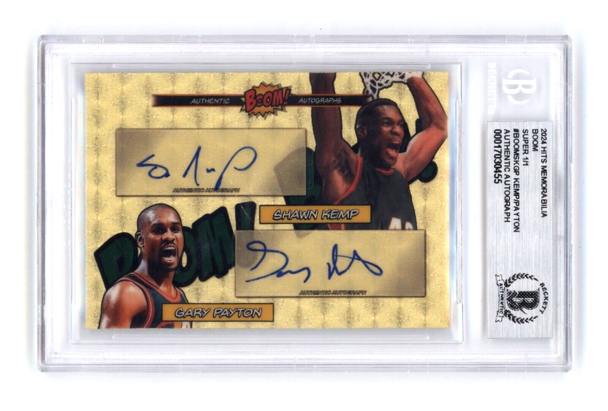 Shawn Kemp &amp; Gary Payton 2024 Hits BOOM Super #1/1 Dual Signed BGS BAS Auto