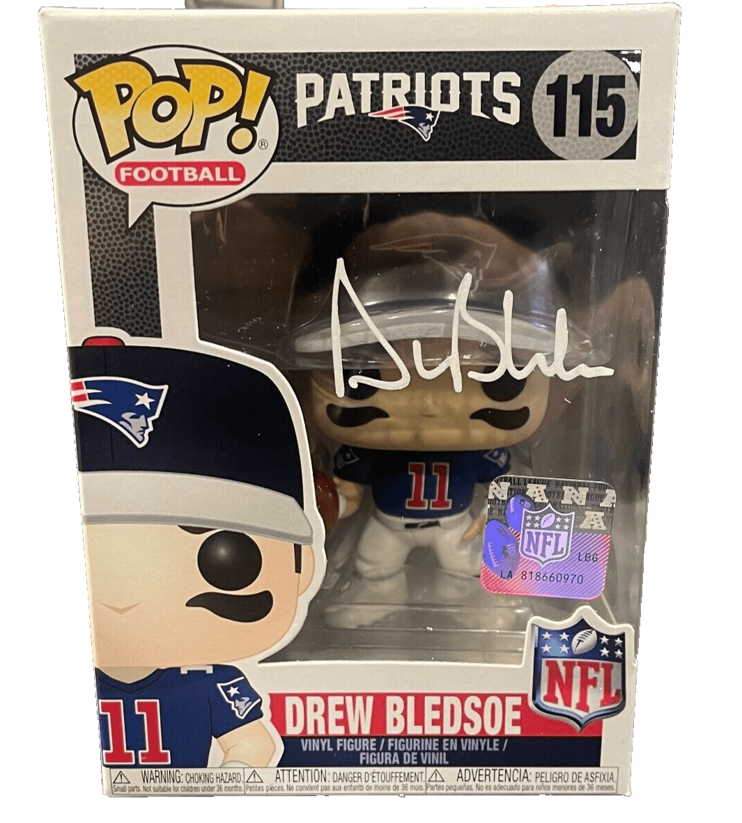 Drew Bledsoe Signed Auto Autographed Funko Pop #115 Beckett Witness BAS COA