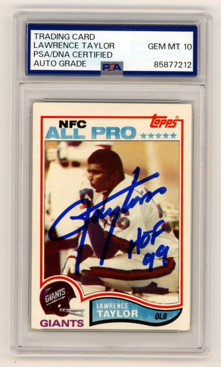 Lawrence Taylor 1982 Topps 434 Signed Rookie RC w/ HOF 99 Ins PSA 10 Auto Giants