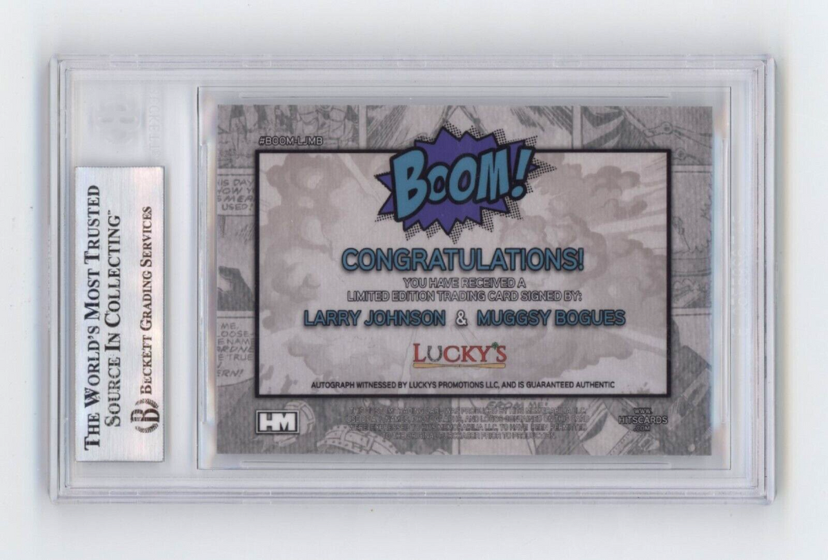 Larry Johnson &amp; Muggsy Bogues 2024 Hits BOOM Silver Dual Signed BGS BAS Auto