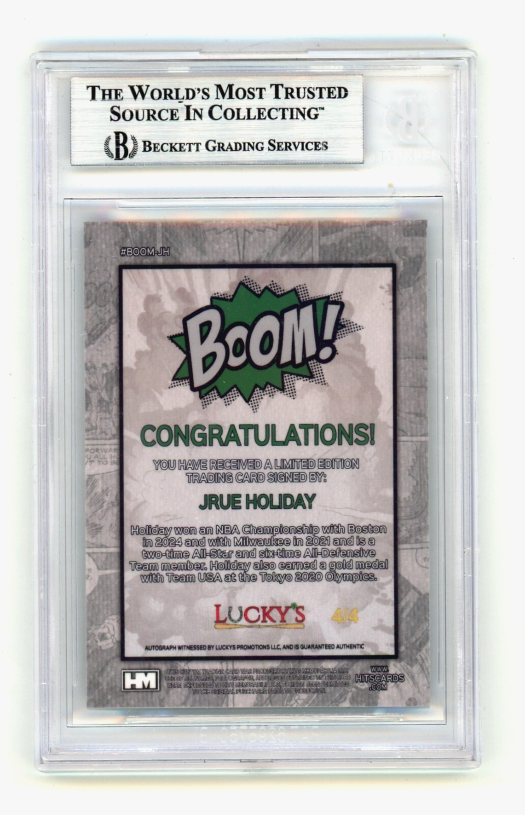 Jrue Holiday 2024 Hits Memorabilia BOOM Green JSY # 4/4 Signed BGS BAS Auto