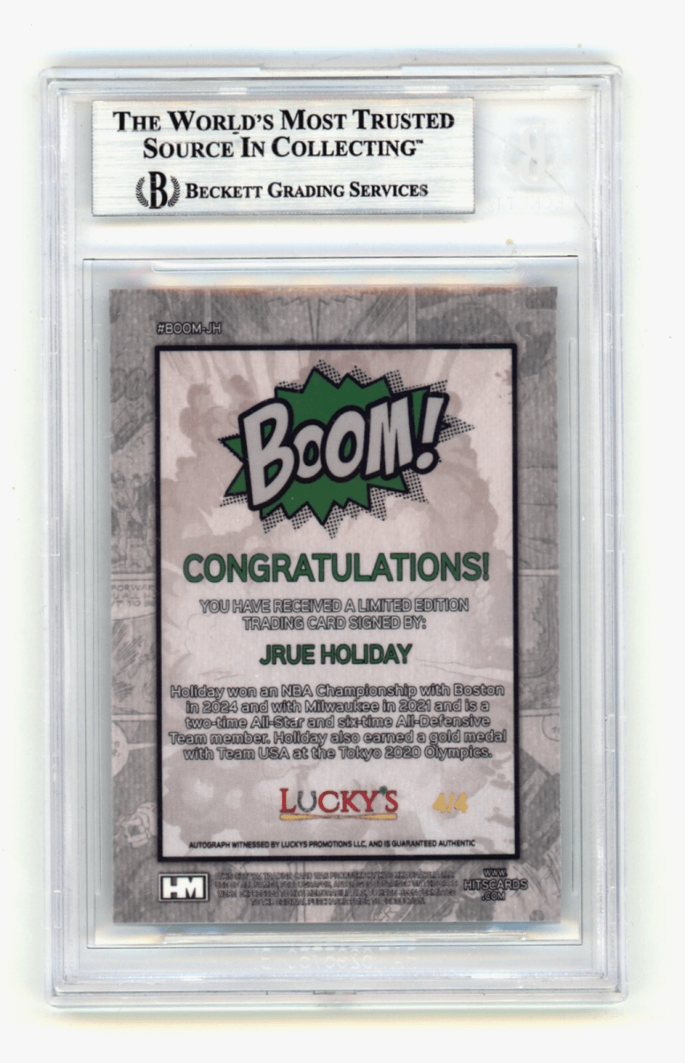 Jrue Holiday 2024 Hits Memorabilia BOOM Green JSY # 4/4 Signed BGS BAS Auto